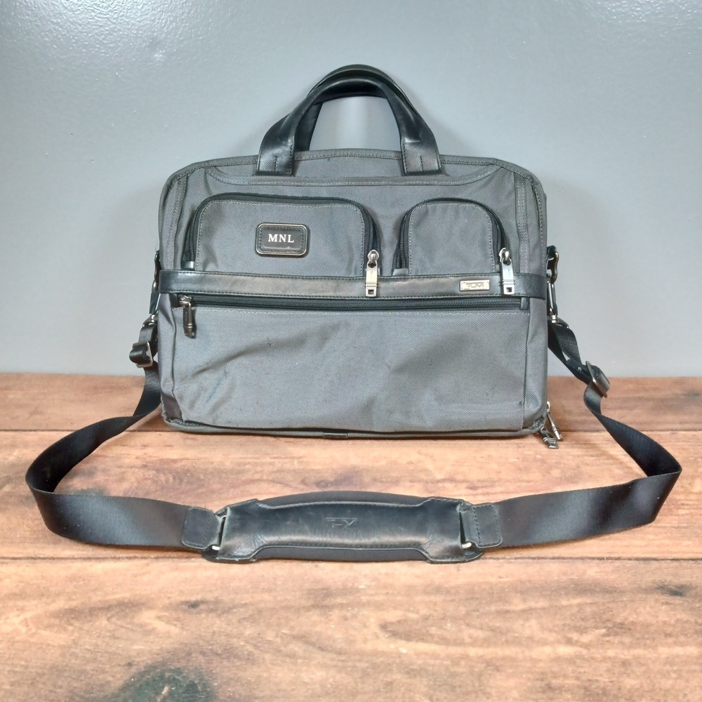Tumi Alpha T-Pass Medium Screen Laptop Slim Briefgrey ballistic nylon Monogramed